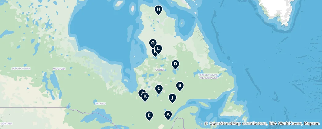 Mapa Quebec's Lakes and Reservoirs