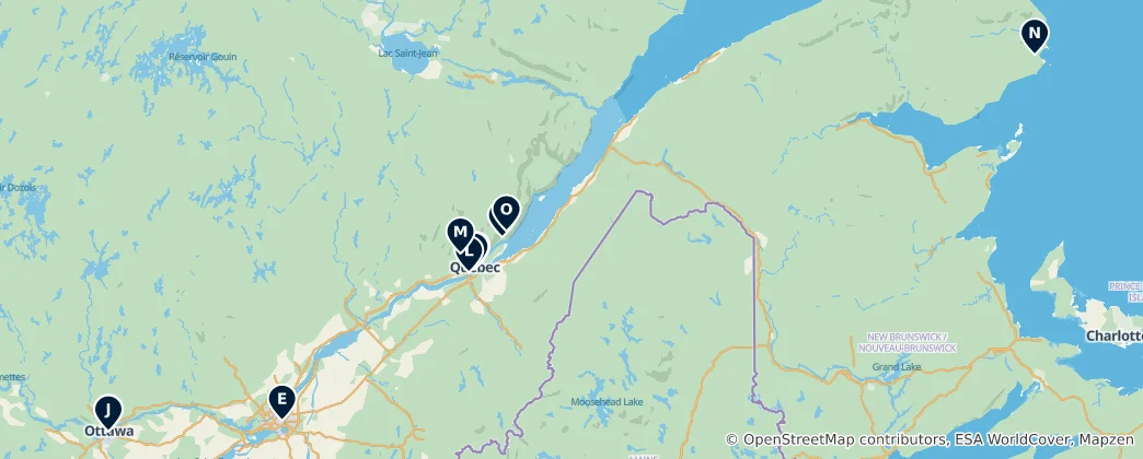 Mapa Quebec's Must-See Wonders