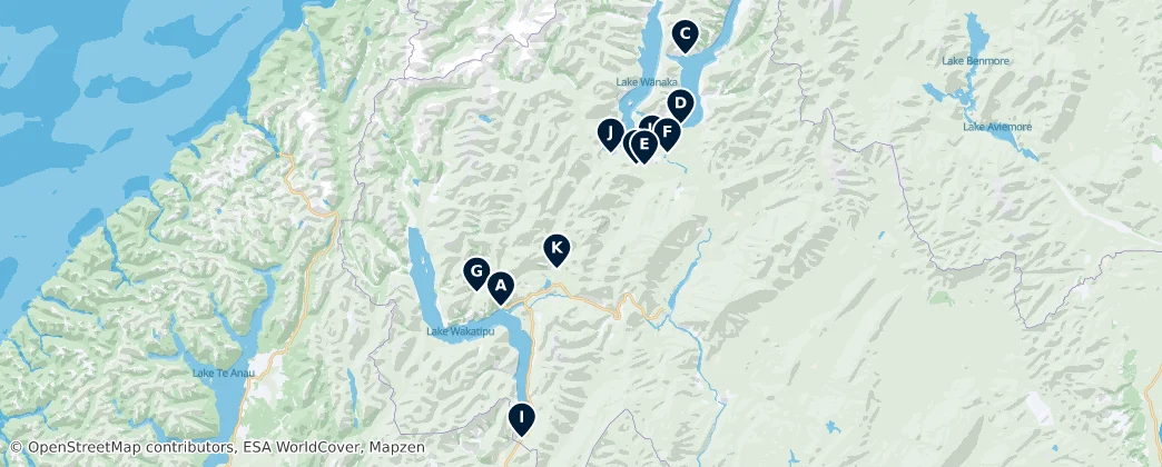Queenstown Lakes Campsites — Map