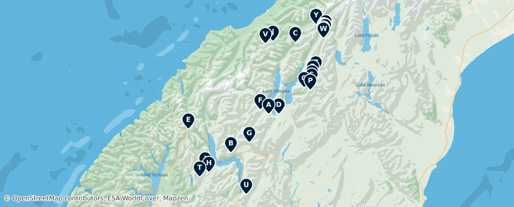 Queenstown Lakes Mountains and Peaks — Map