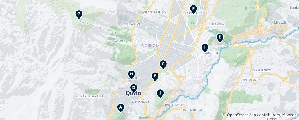 Karte von Quito Parks & Viewpoints