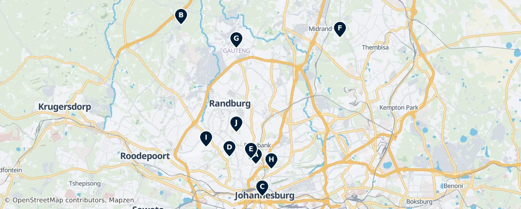 Map of Parks & Nature in Johannesburg