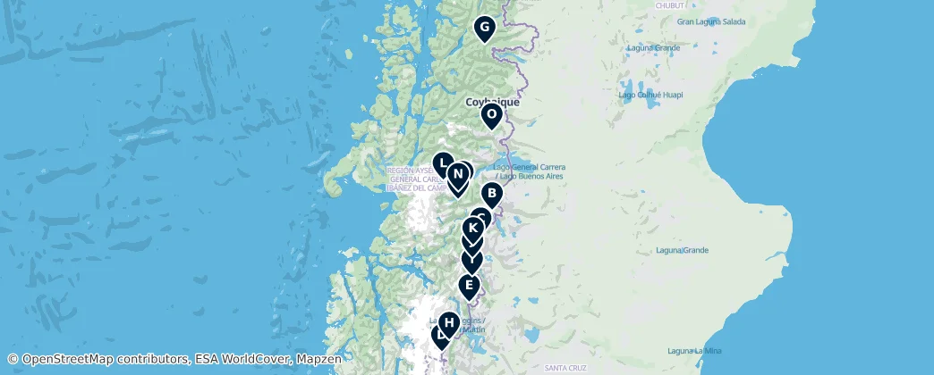 Map of Patagonia Campsites & Huts
