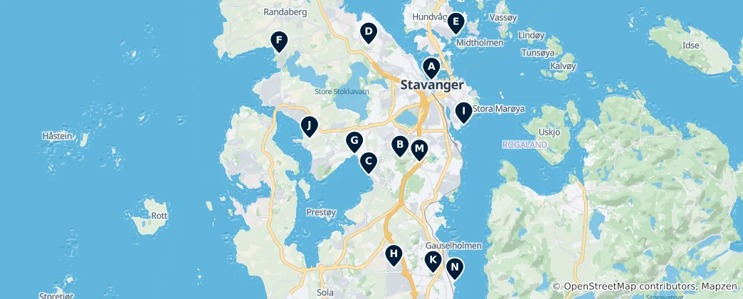 Karte von Stavanger Outdoors & Viewpoints