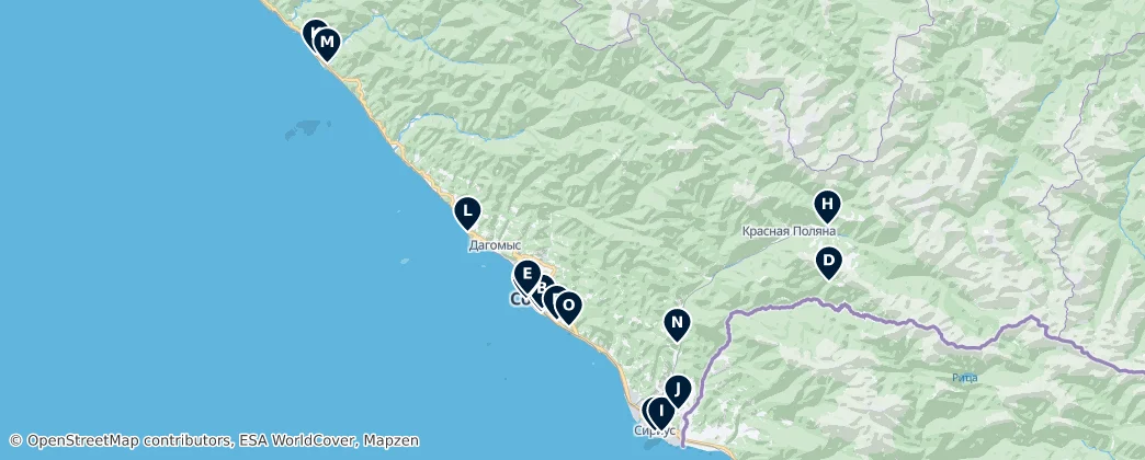 Mapa Sochi Parks and Resorts