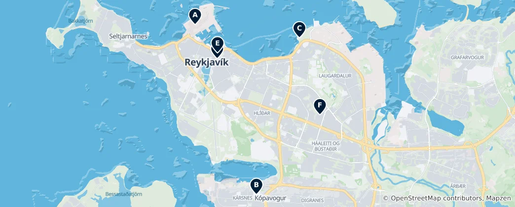 Mapa Reykjavík Highlights