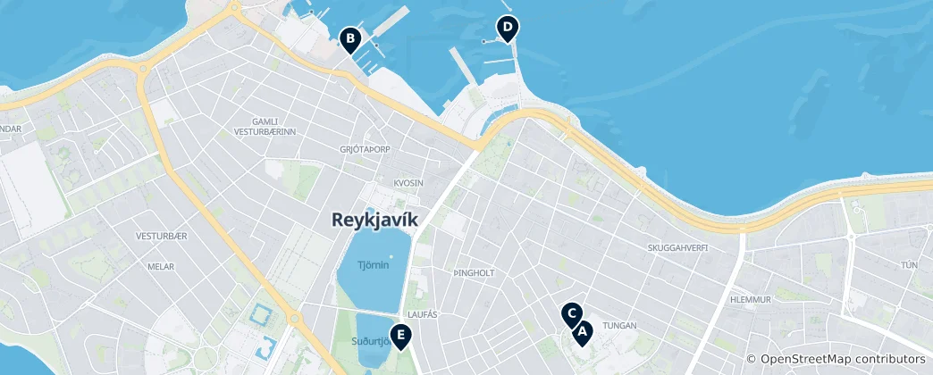 Mapa de Marcos e Estátuas de Reykjavik