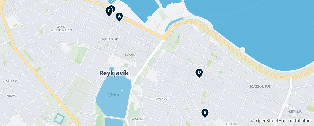 Mapa de Museus e Galerias de Reykjavik