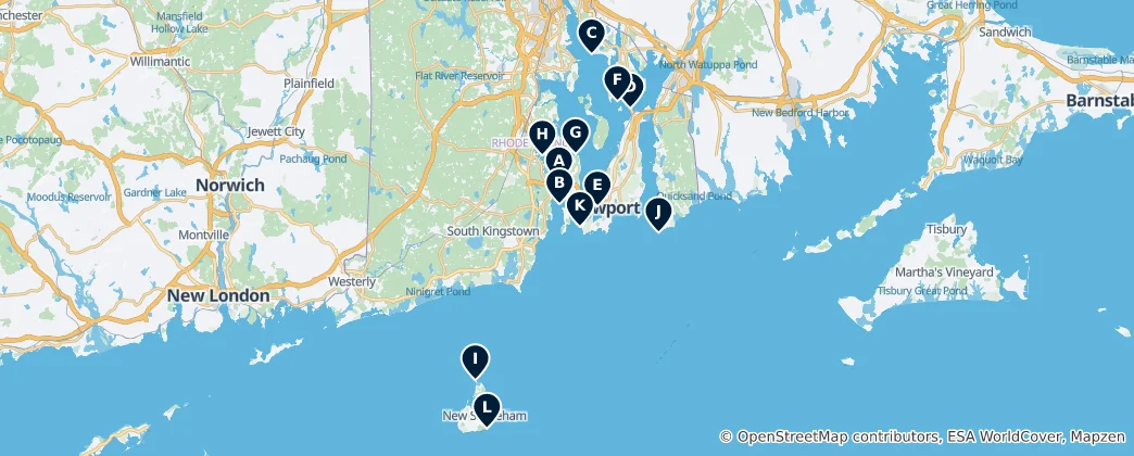 Mapa Rhode Island Lighthouses