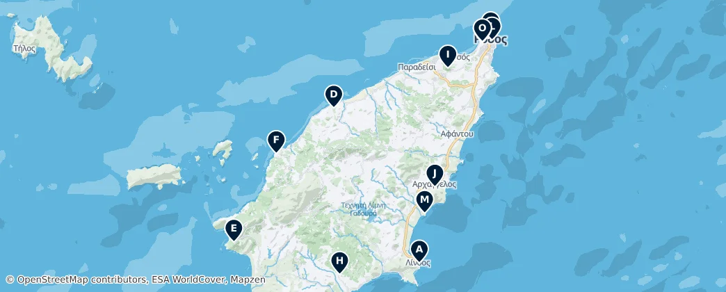 Map of Historic Sites of Rhodes