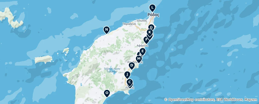 Map of Rhodes' Best Beaches