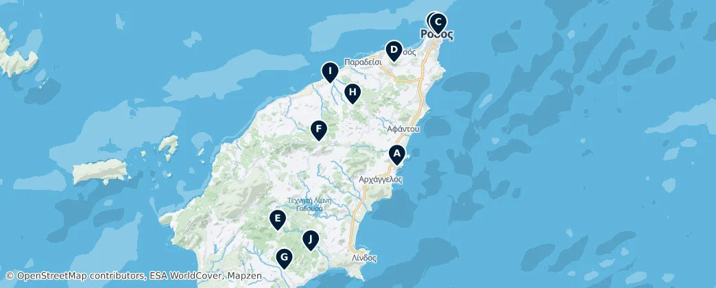 Mapa Spiritual Landmarks of Rhodes