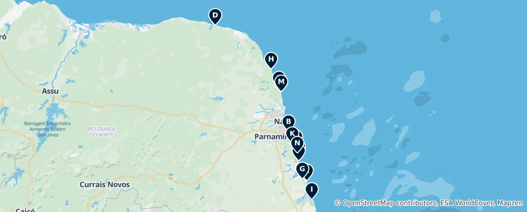 Mapa Best Beaches in Rio Grande do Norte