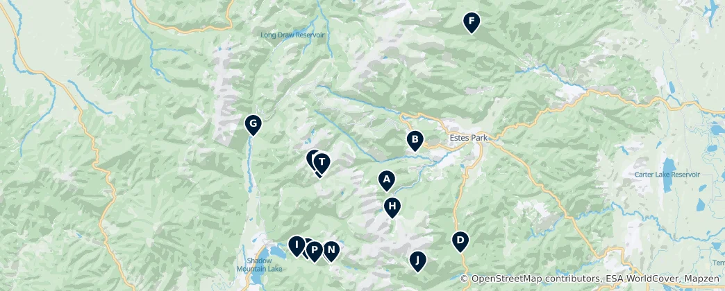 Mapa Camping and Hiking Destinations