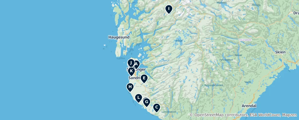 Mappa di Heritage Sites in Rogaland