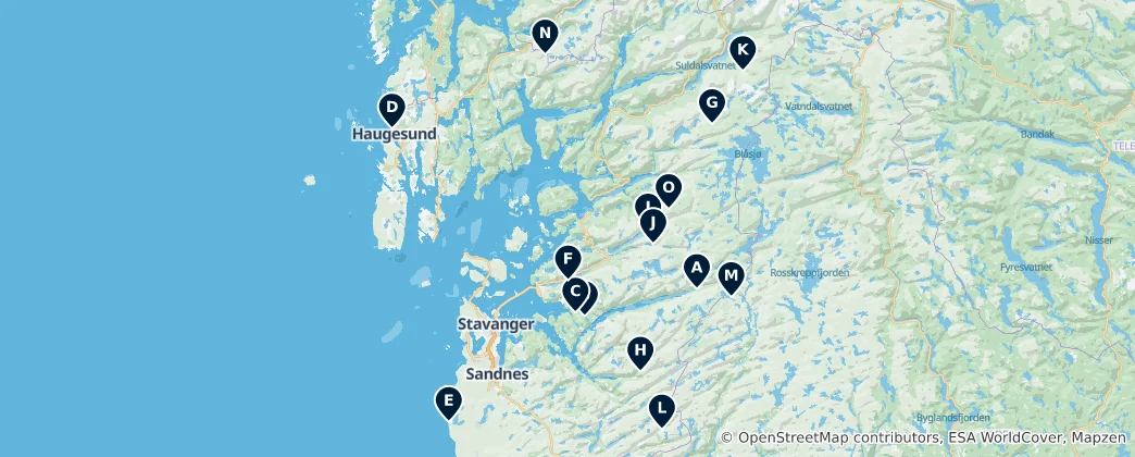 Mapa Wilderness Huts & Campsites