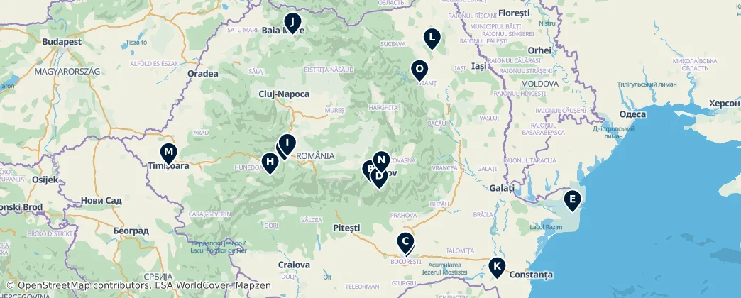 Map of Heritage Sites of Romania