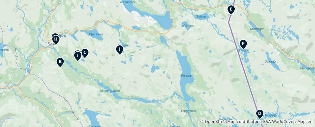 Mapa de Røros Nature Highlights