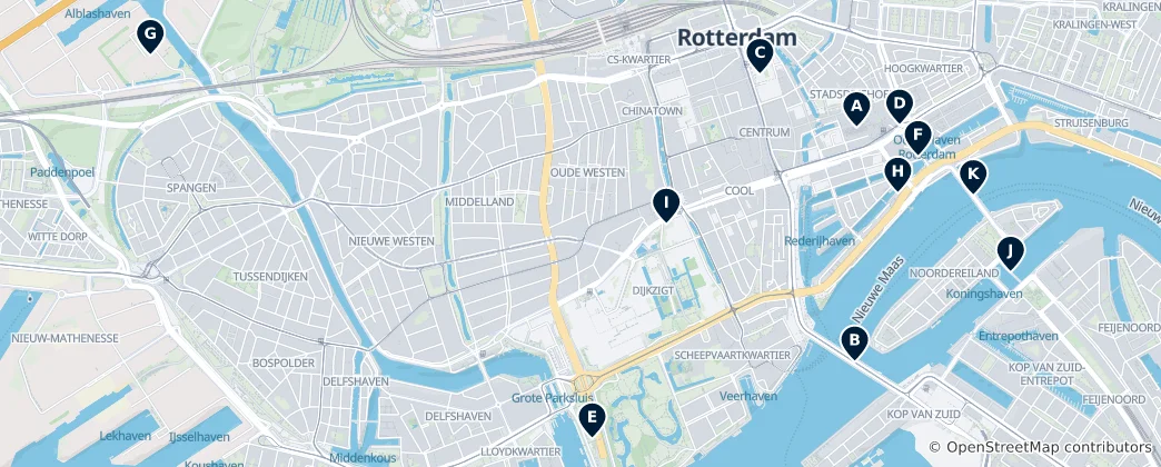 Mappa di Punti di riferimento architettonici di Rotterdam