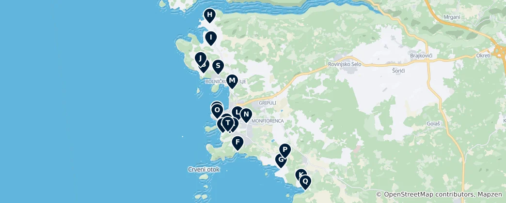 Mappa di Rovinj Accommodation Options
