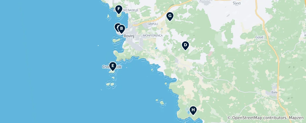 Mappa di Rovinj's Historic Landmarks