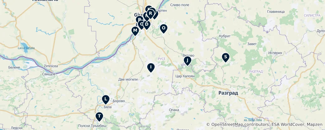 Mappa di Bulgarian Historic Sites