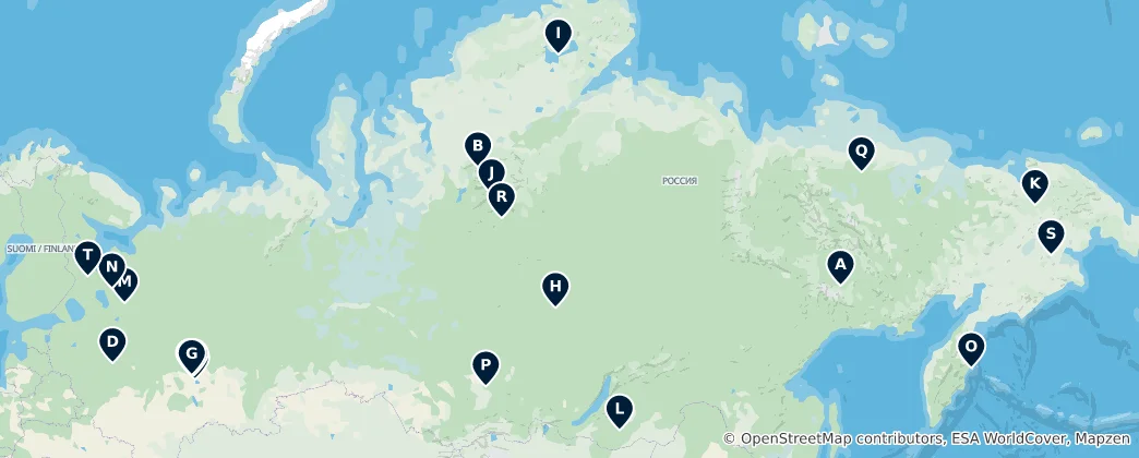 Mapa Russia's Lakes and Reservoirs