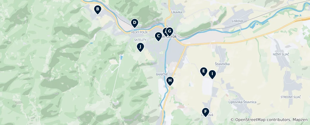 Map of Religious Sites in Ružomberok
