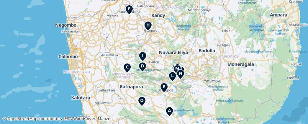 Map of Natural Wonders of Sri Lanka