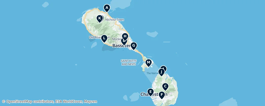 Map of Saint Kitts and Nevis Must-Sees