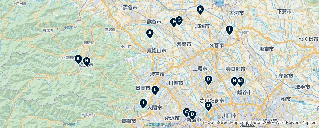 Mappa di Best Parks in Saitama