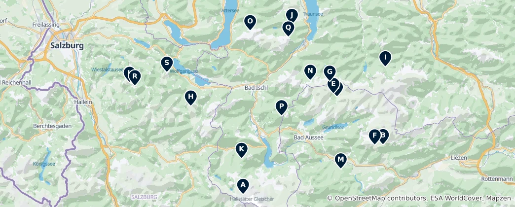 Carte de Salzkammergut Alpine Huts & Shelters