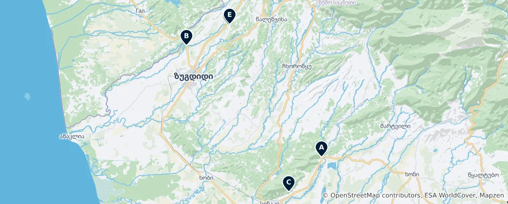 Mapa Georgian Castles and Ruins