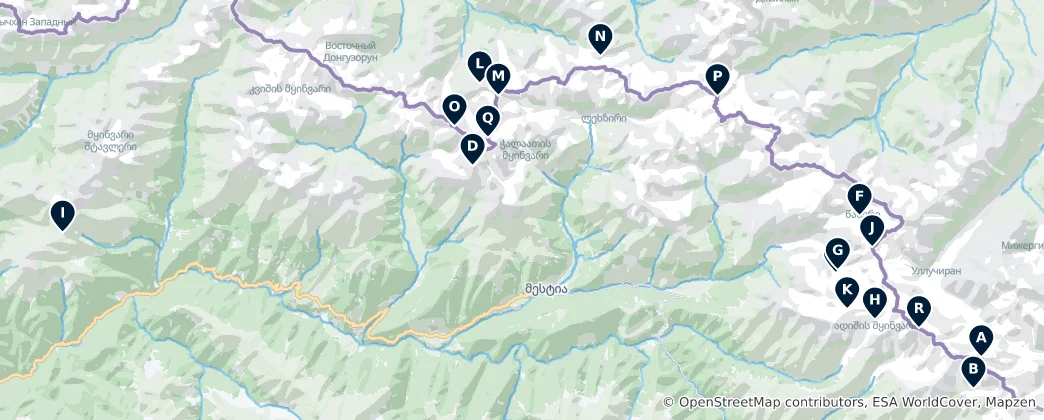 Mapa Georgia's Mountains and Glaciers