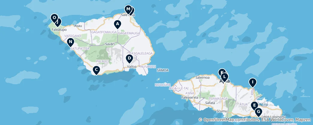 Mappa di Top Attractions in Samoa