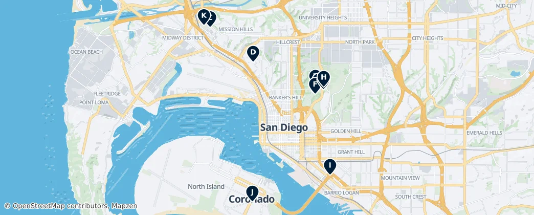 Carte de San Diego Parks and Gardens