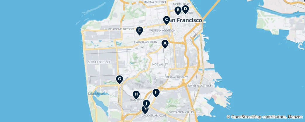 Mapa San Francisco Churches & Cathedrals