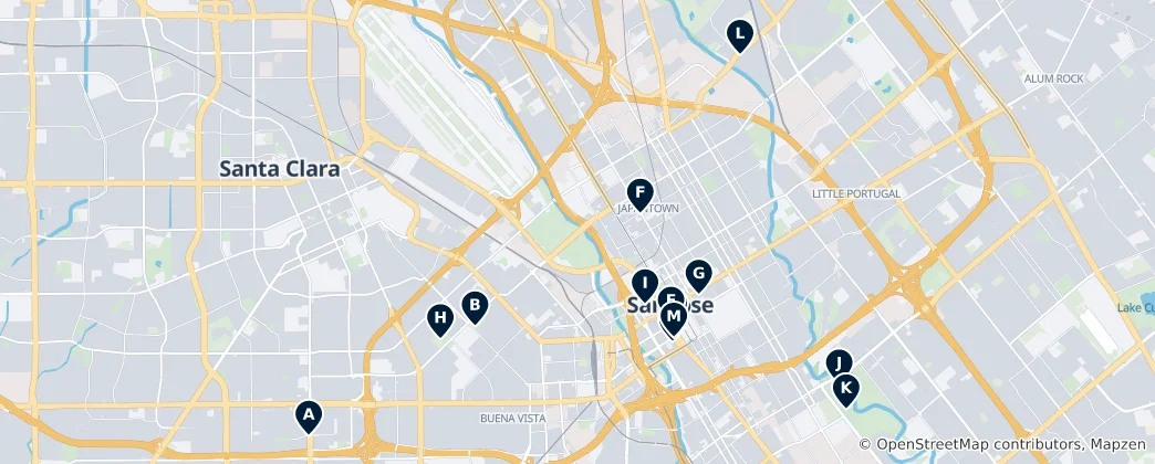 Karte von San Jose's Essential Landmarks
