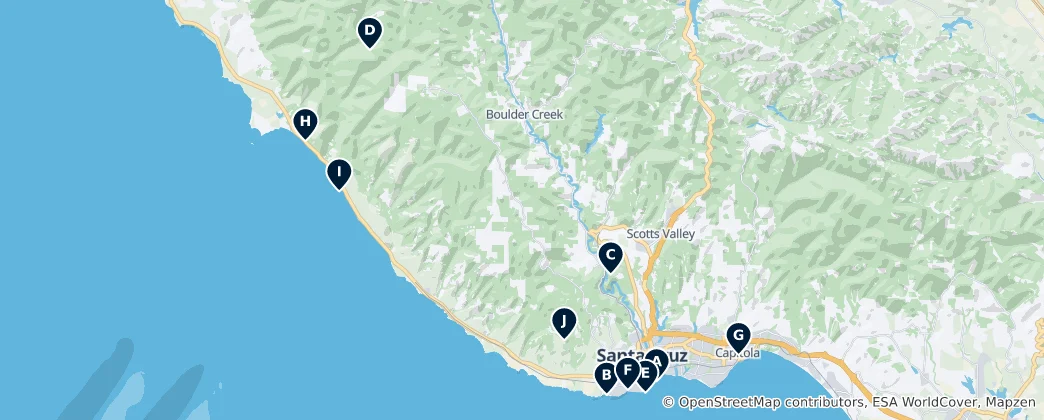 Karte von Santa Cruz County Must-Sees