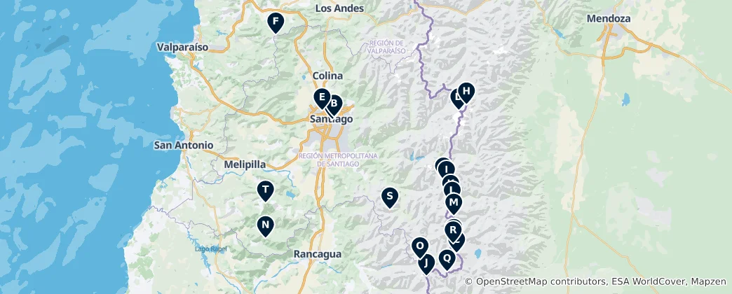 Carte de Santiago's Peaks and Volcanoes