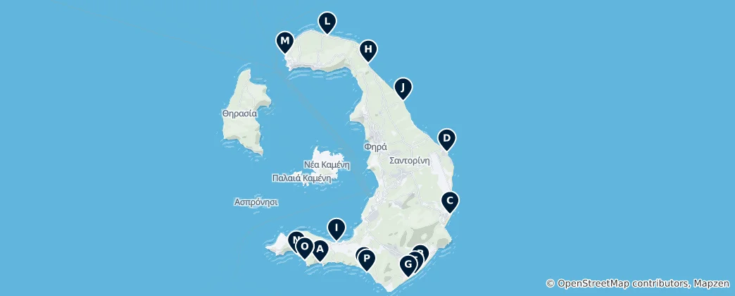 Carte de Les Meilleures Plages de Santorin