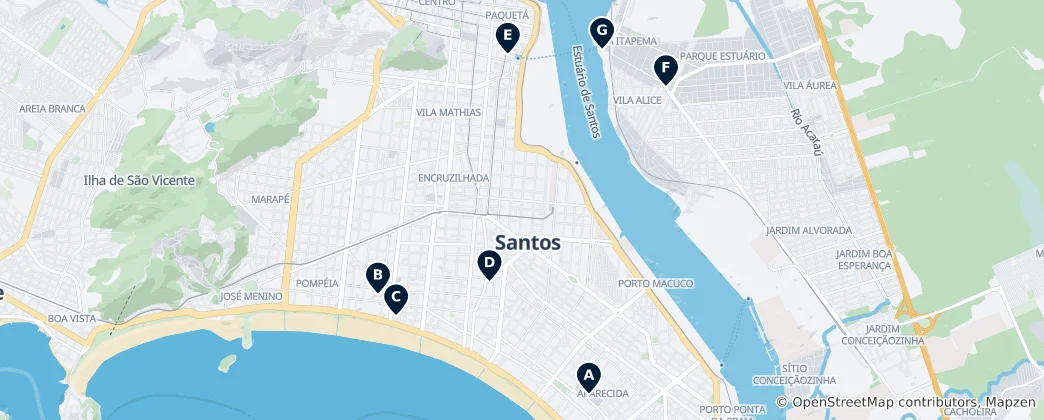 Map of Markets & Shopping in Santos