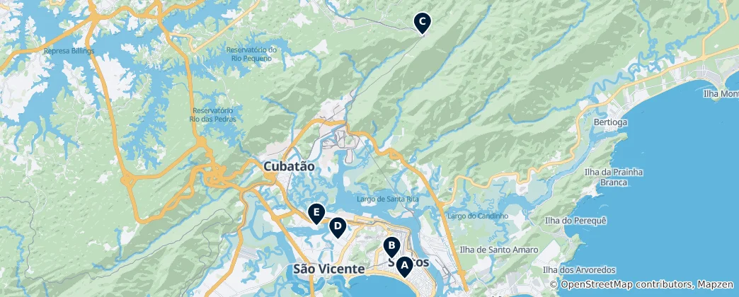 Kaart van Religious Sites in Santos