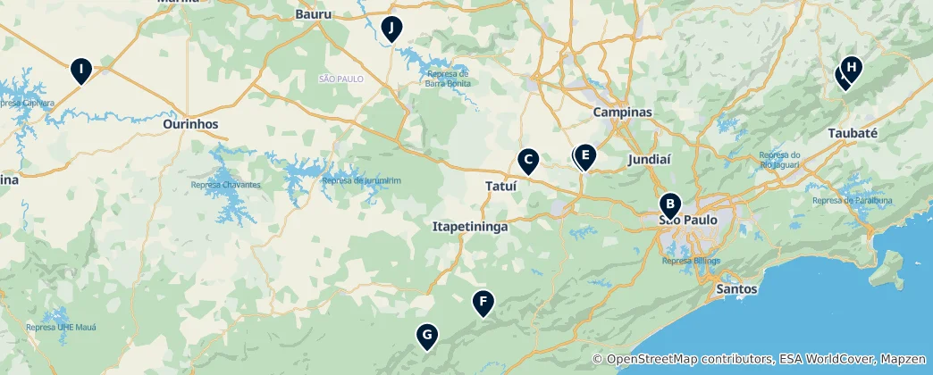 Map of São Paulo's Green Escapes