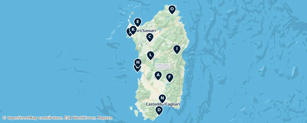 Map of Archaeological Sites of Sardinia