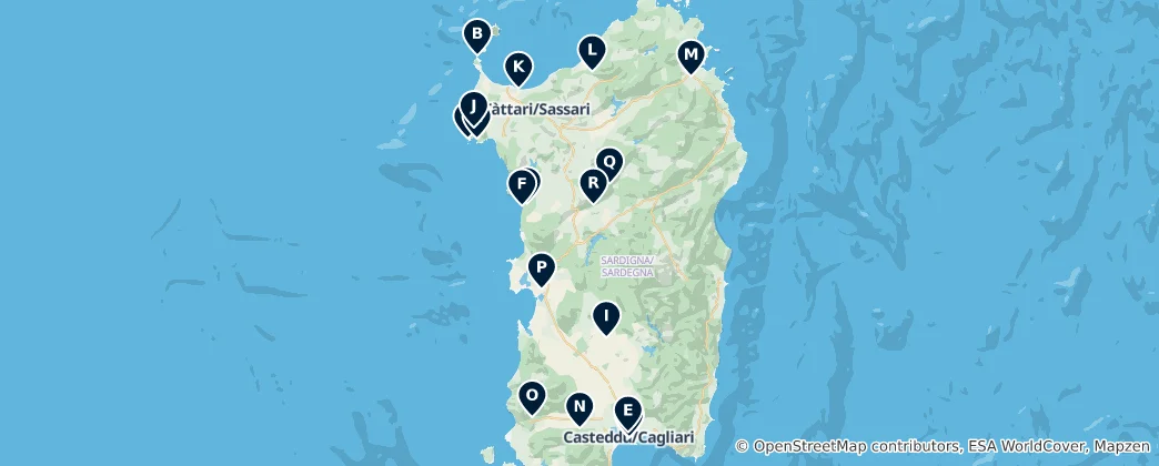 Mapa Castles and Towers of Sardinia