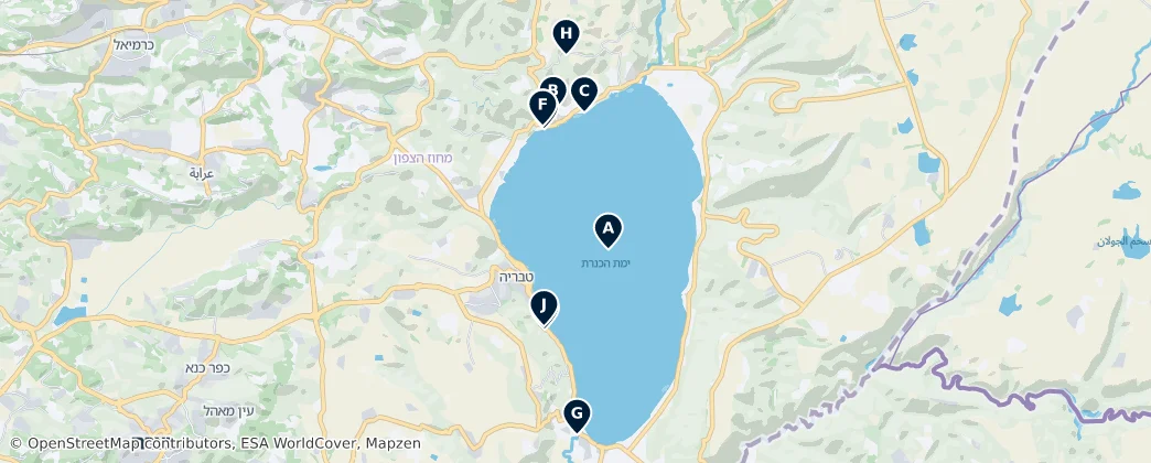 Karte von Sea of Galilee Must-Sees