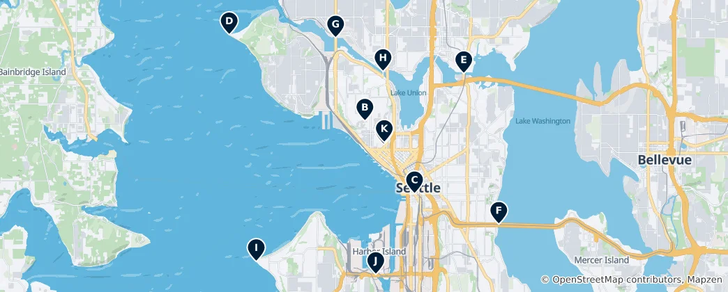 Mapa de Seattle Landmarks & Views