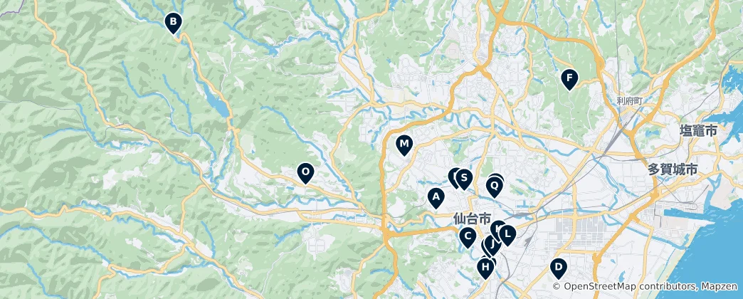 Mapa Sendai's Sacred Sites