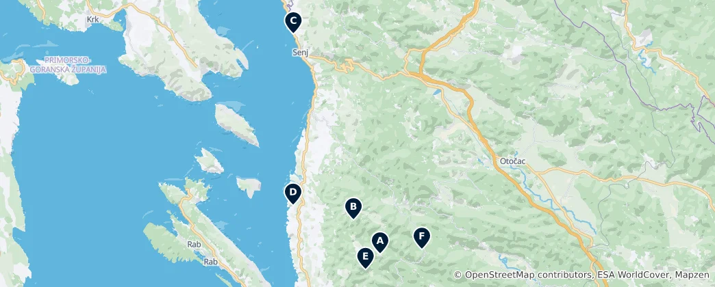 Mapa Croatian Caves and Springs